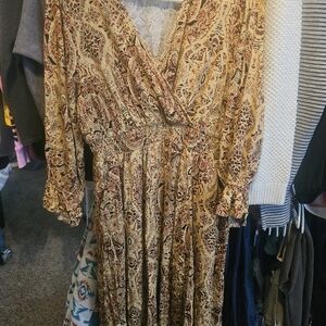 torrid Sz 0 Mustard Paisley Wrap Yellow Brown Tribal Dress